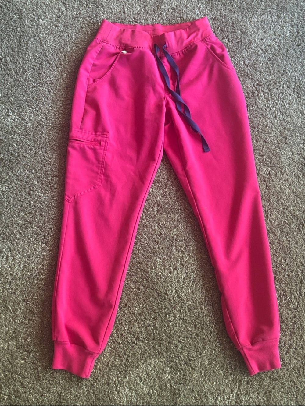 Figs Girls Bright Hot Pink Jogger Sweatpants with Navy Drawstring